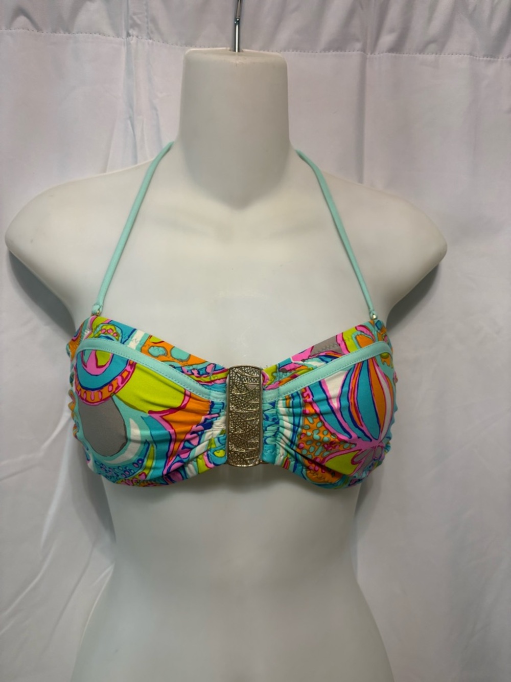Trina Turk Multicolor Bandeau Bikini Top with Gold Center